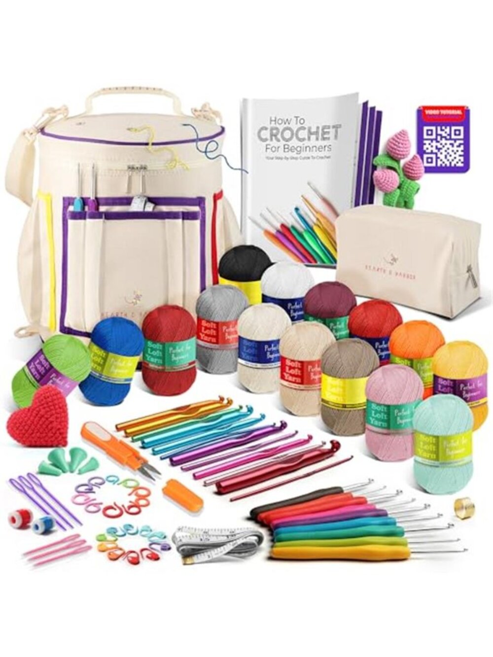 Crochet Kit for Beginners Yarn Set Crochet Hooks Storage Bag Craft Supplies